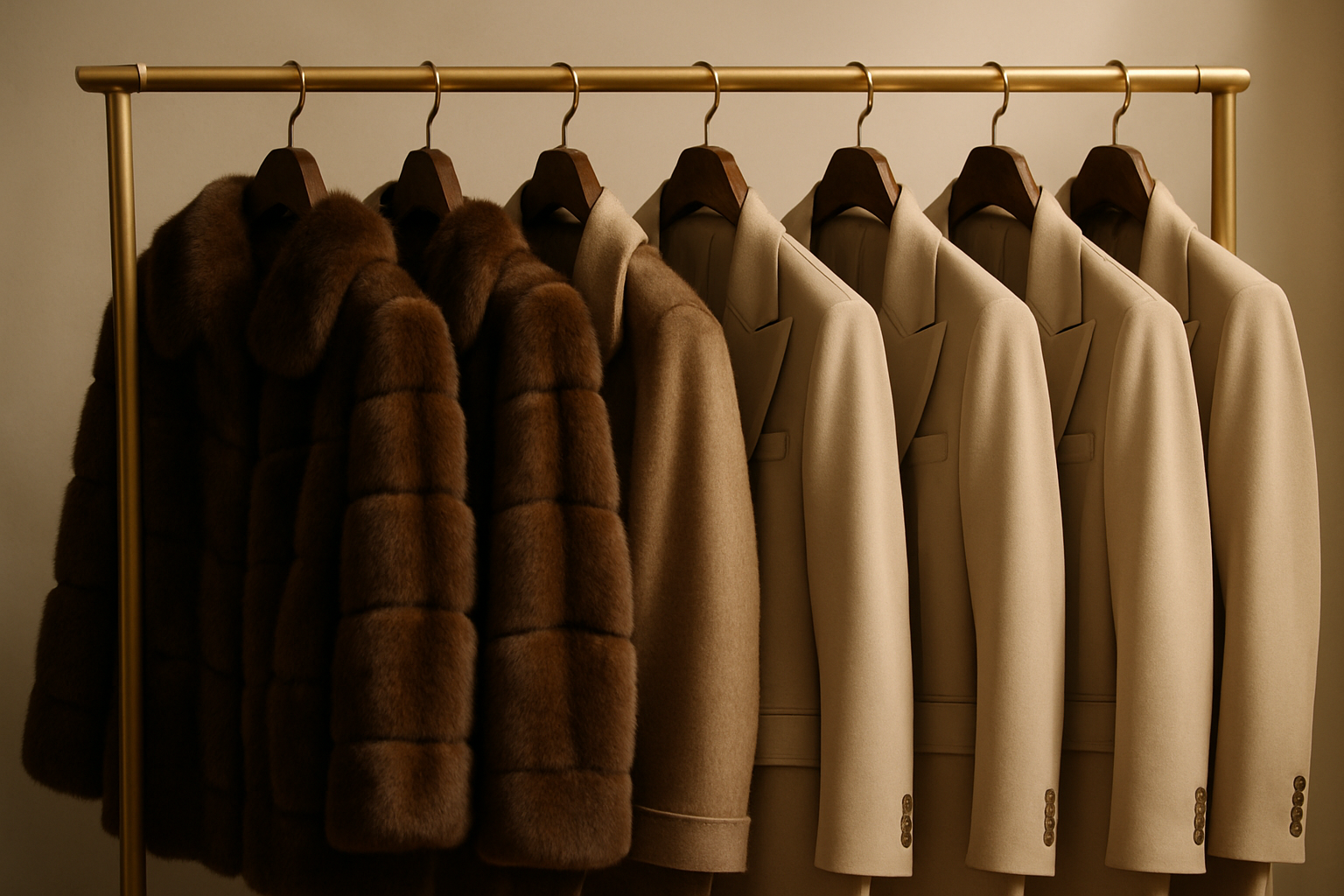 ajouter des manteaux de fourrure marron et des blazers beige sur un cintre
